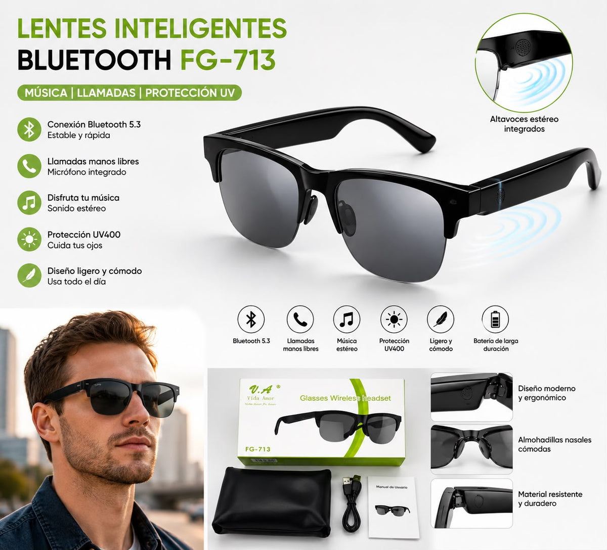 Lentes inteligentes Bluetooth
